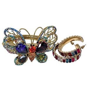Butler & Wilson Crystal Butterfly Bracelet and Hoop Earrings Set